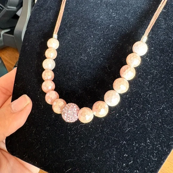 Rose Gold Pink Bead Necklace with Pink Pavé Accent - Picture 4 of 4
